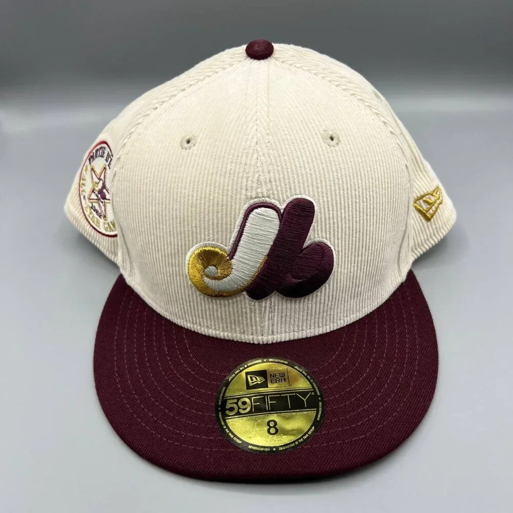 Montreal Expos Hat Men 8 Brown Corduroy All Star Game 59Fifty New Era Fitted Cap